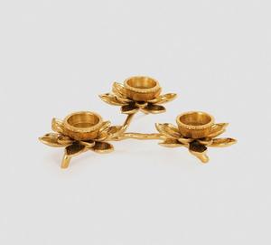 Candelabro de Metal Dorado con Forma de Loto, Tres Brazos, Decoración para el Hogar, Forma Redonda, Resistente al Calor, Soporte Cilíndrico - Product Image 1