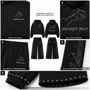 Ensemble de survêtement personnalisé noir à strass pour femme, sweat à capuche court et pantalon large, deux pièces scintillantes - Product Image 5