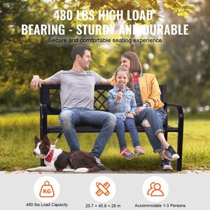 Panca da giardino esterna in metallo da 46 pollici con schienale e braccioli Capacità di carico di 480 libbre per portico e cortili anteriori dei parchi - Product Image 3
