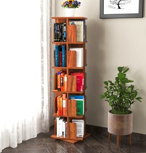 Indian Rosewood Revolving Book Rack Corner Wooden Bookshelf Narrow Storage Organizer for Living Room | Jodhpur Handicraft - Product Image 4