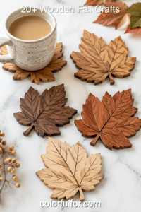 Ensemble de sous-verres en bois en forme de feuille d'érable, décoration d'automne, tapis de boisson en bois dur, coussin pour tasse à café, protection de surface de table - Product Image 1