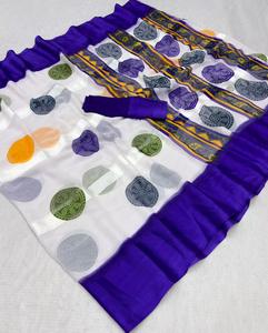 Sari Tradicional Étnico para Mujer, de Georgette Satinado con Estampado Digital, de Secado Rápido, Seis Metros, con Blusa Adjunta, En Stock - Product Image 5