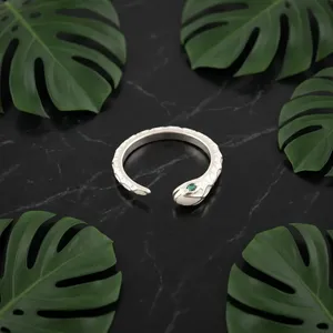 Fashion Christian Women's Snake Design <b>Adjustable</b> <b>Rings</b> Green CZ Eye 18k Silver Plated Brass Statement Minimalist Unique Style - Product Image 3