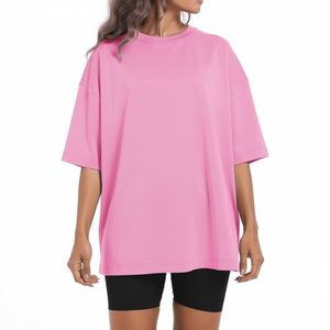 T-shirt oversize col rond 100% coton pour femme, streetwear, respirant, écologique, logo personnalisé - Product Image 3
