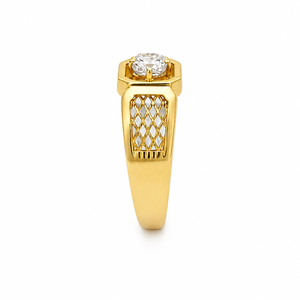 18K yellow Gold <b>Mens</b> Diamond Solitaire <b>Ring</b> Cushion Cut Center Geometric Pattern Luxury Fine Jewelry Wedding Party Daily Wear Gi - Product Image 3