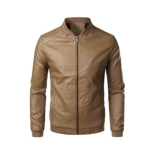 New PU Leather <b>Jacket</b> <b>Mens</b> Outdoor Baseball Solid Color Slim Fit Motorcycle Wear Casual Spring Eco-Friendly Breathable Windproof - Product Image 1