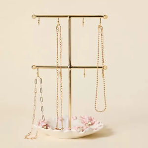 Stylish Crossbar Jewelry Organizer Stand With Multi Hook Design Necklace <b>Bracelet</b> Holder Decorative Space Saving Vanity Display - Product Image 1