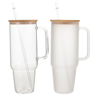 Vaso de Vidrio Transparente de 40 oz con Tapa de Bambú y Asa Esmerilada, Taza de Viaje para Sublimación, Botellas de Agua para Cerveza