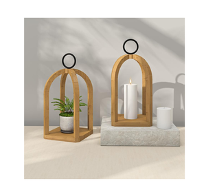 Lanterne en bois porte-bougie, lampe suspendue de style ferme pour jardin, taille personnalisée, écologique, imprimée en typographie, best-seller Ramadan - Product Image 1