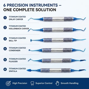 Instruments chirurgicaux dentaires OPTITECH HEALTHCARE, ensemble de 6 pièces, poignée moletée bleue, acier inoxydable de qualité médicale, restauration manuelle - Product Image 2