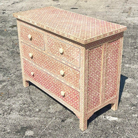 Table console Art Déco en os incrusté avec 5 tiroirs de rangement pour salon, parfaite pour les entreprises, table en nacre