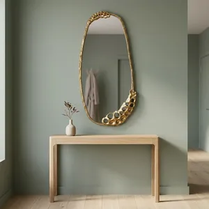 Vintage <b>Gold</b> Irregular Oval Wall <b>Mirror</b> with Artistic Openwork <b>Frame</b> Decorative <b>Mirror</b> for Living Room Bedroom Hallway Decor - Product Image 1