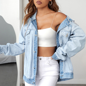 Oem Women's Hooded <b>Denim</b> Jean <b>Jacket</b> Women Casual Outwear Fall Button up Coat <b>Denim</b> <b>Jacket</b> for Ladies - Product Image 3