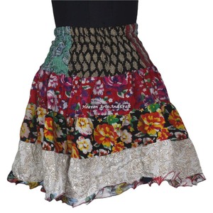 Gypsy Indian <b>Patchwork</b> Boho Hippy Festival <b>Skirt</b> Stylish Sexy Breathable 100% Cotton Midi <b>Skirt</b> All Seasons - Product Image 3
