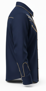 Anti-Wrinkle Floral Embroidered Single Breasted Button-<b>Down</b> Front Logo Full Sleeve 100% Polyester Regular Fit Luxury Men's Shirt - Product Image 4
