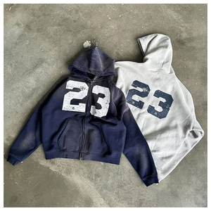Unisex Hooded Zipper Sweatshirt 100% Cotton Fleece Solid <b>Applique</b> NY <b>Letter</b> Design Casual Autumn Wear Regular Fit - Product Image 3