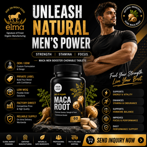 Tabletas Masticables de Raíz de Maca Elma Food, 60 Unidades, Halal, Naturales, para la Vitalidad Masculina, Energía y Metabolismo, Marca Privada OEM - Product Image 1