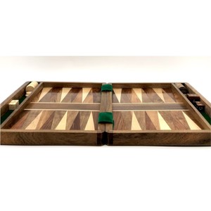 Jeu de backgammon de luxe en bois, pliable, classique, de voyage, avec plateau incrusté en bois, jetons et dés en bois pour adultes - Product Image 3