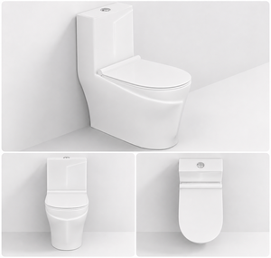 WC monobloc à cuvette ronde, siphon en S, double chasse, à poser au sol, en céramique, design minimaliste, espacement 220 mm, pour salle de bain d'hôtel, avec abattant à fermeture douce - Product Image 3