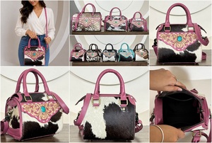 Wholesale Manufacture Tooled Cowhide Leather Mini Duffle Bag for Women Crossbody Small Speedy <b>Handbag</b> Purse Travel Overnight Bag - Product Image 3