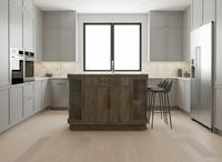 Meuble de cuisine moderne en bois massif écologique, îlot central, table à manger en verre, chaises, mobilier d'intérieur, OEM ODM, vente en gros, export professionnel