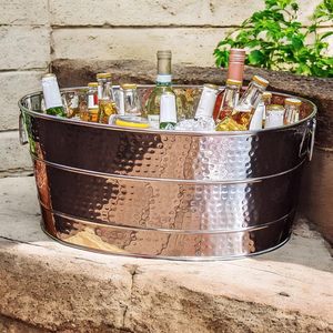 Extra Large Oval Stainless Steel Beverage Tub Metal Drink Cooler Ice <b>Bucket</b> for Beer Wine Party Catering OEM Bulk Wholesale - Product Image 1