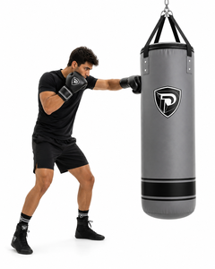 Sac d'entraînement de boxe en cuir durable, robuste et léger, gris et noir, avec fermeture éclair, pour adultes, garantie de 2 ans - Product Image 1