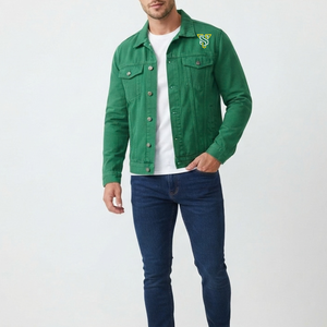 Chaqueta de Mezclilla Verde para Hombre, Cuello Alto, Logotipo Bordado, Estilo Casual, Cierre de Botón, Manga Larga, Ropa de Invierno, Transpirable, Estilo Urbano - Product Image 2