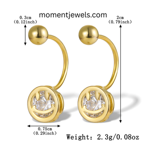 925 <b>Silver</b> <b>Stud</b> <b>Earrings</b> with Cubic Zirconia Smile Design Platinum Plated Luxury Belly Button Piercing Jewelry for Women - Product Image 2