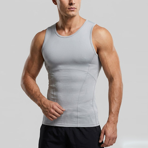Customized Breathable Knitted Compression Tank <b>Top</b> Embroidery for Men's Sportswear Running Base <b>Layer</b> Vest Bodybuilding Workout - Product Image 1