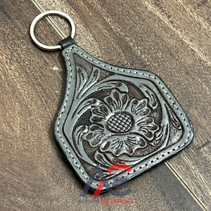 Llaveros de Cuero Vacuno Genuino Hechos a Mano con Diseño Floral Estilo Western 2026, Accesorio para Regalos Promocionales - Product Image 1