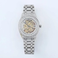 Montre de luxe sportive pour homme avec cadran squelette en cristal de saphir glacé, diamant Moissanite, mouvement à quartz automatique, bracelet en acier inoxydable de 20 mm