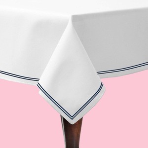 White Cotton Rectangle <b>Tablecloth</b> Washable Polycotton Table Cloth in Embroidery Piping Border Home decor - Product Image 2