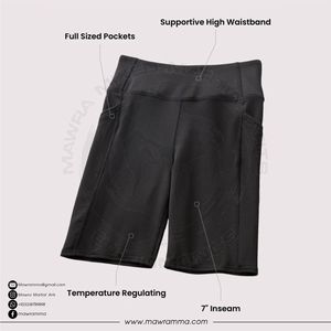 Shorts de yoga taille haute pour femme, noir uni, avec surpiqûres contrastées, deux poches latérales, extensibles dans quatre directions, style cycliste, pour le sport - Product Image 3
