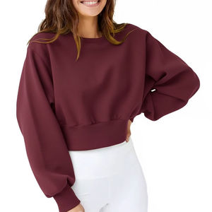 Crop top en molleton 100% coton pour femme, sweat-shirt de fitness et yoga, vêtements de sport décontractés, streetwear, col rond, sweat-shirt en coton doux - Product Image 3