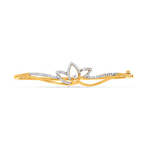 Elegant Women's Yellow Gold <b>Bangle</b> <b>Bracelet</b> with Classic Floral Leaf-Inspired Design Lab Grown Diamond Pave Detailing - Product Image 1