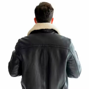 Blouson aviateur vintage pour homme, veste en cuir d'hiver avec doublure chaude et décorations à motifs, fabrication OEM disponible - Product Image 2