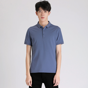 เสื้อโปโลผู้ชายสีพื้น แขนสั้น ทรงลำลอง สีน้ำเงิน ไซส์ปกติ - Product Image 6