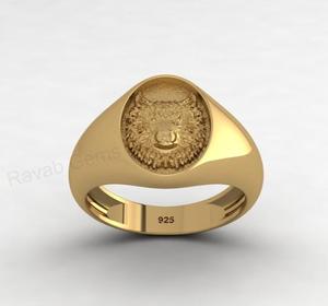 Anillo de sello clásico ovalado de lobo salvaje de 10x14 mm, chapado en oro de 18k, plata maciza 925, joyería fina para hombre, con diseño de Memento Mori. - Product Image 1