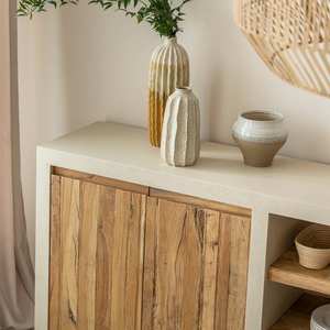 Aparador de 2 puertas Vandana Prime Lyra con estantes en madera efecto hormigón y madera reciclada - Product Image 3