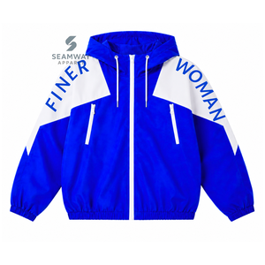 Zeta Phi Beta Sorority Nylon Windbreaker <b>Set</b> Blue White Color Block Warm Up Jacket And Matching Jogger Pants Women's Activewear - Product Image 2