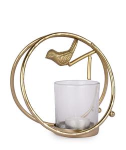 Gold Plated Metal Vase With Bird Design Circular <b>Frame</b> Modern Desktop Planter For Indoor Use - Product Image 4