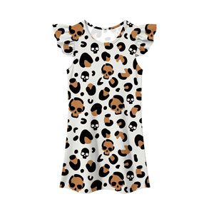 Robe d'été pour filles, motif rayé, manches volantées, coupe trapèze, mini, col en V, en mousseline de polyester infroissable, idéale pour Halloween - Product Image 3