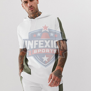 Conjunto de 2 Piezas para Hombre, Sudadera con Capucha y Pantalones Cortos con Bloques de Color, Contraste Blanco y Verde, Corte Regular, Transpirable, Tejido de Algodón y Poliéster - Product Image 4