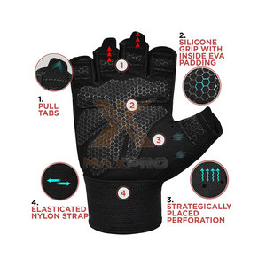 Gants de fitness en cuir robustes avec logo personnalisé, respirants, antidérapants, sangle de poignet réglable, unisexe - Product Image 3