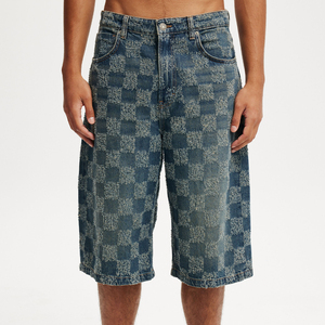 Shorts de sport amples et imperméables en mélange polyester/coton, motif écossais, avec cordon de serrage, longueur genou, poches, grandes tailles - Product Image 1