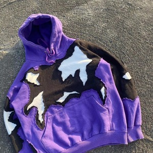 Sweat-shirt à capuche surdimensionné violet patchwork avec découpes, en coton tricoté, manches classiques, pour l'automne 2026 – Vente en gros - Product Image 6