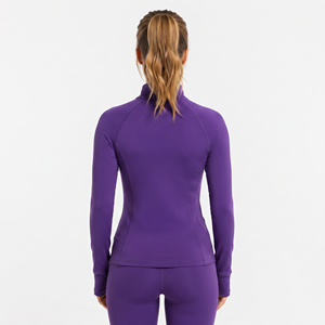 Veste de yoga pour femme avec trou pour le pouce, en spandex et polyester, veste de base, col montant, fermeture éclair fine, respirante, pour l'entraînement - Product Image 2