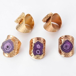 Purple Solar Quartz Statement <b>Ring</b> Gold Plated Hammered <b>Adjustable</b> <b>Ring</b> Druzy Agate Slice Gemstone Cocktail <b>Ring</b> for Women - Product Image 1