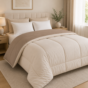 <b>Bedding</b> 250 GSM Coco Sand Reversible Dual Tone Microfiber Comforter | Lightweight All Season <b>Quilt</b> for Home & Guest Bedrooms Use - Product Image 1